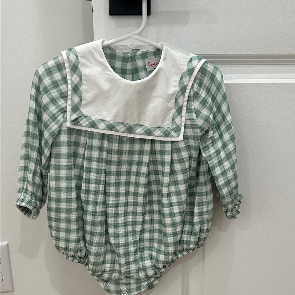 Green and White Plaid Baby Romper